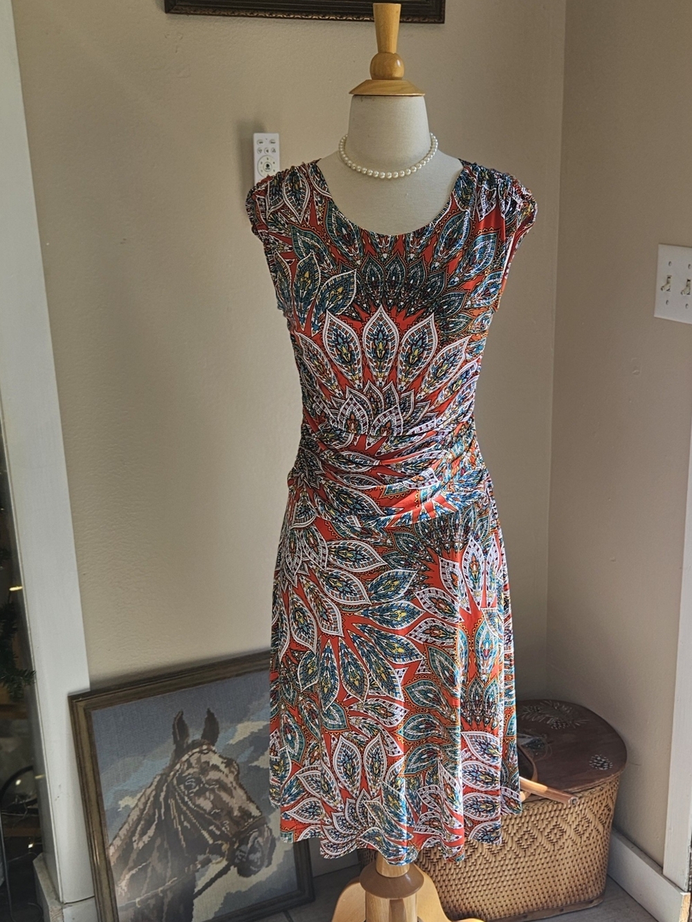 Form Fitting Stretchy Paisley Midi Dress